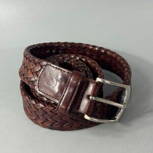 Canali Brown Leather HAND-WOVEN TUBULAR BELT